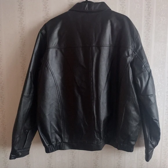 Men's BGSD Size Large Genuine Leather Bomber Jacket - Picture 2 of 7
